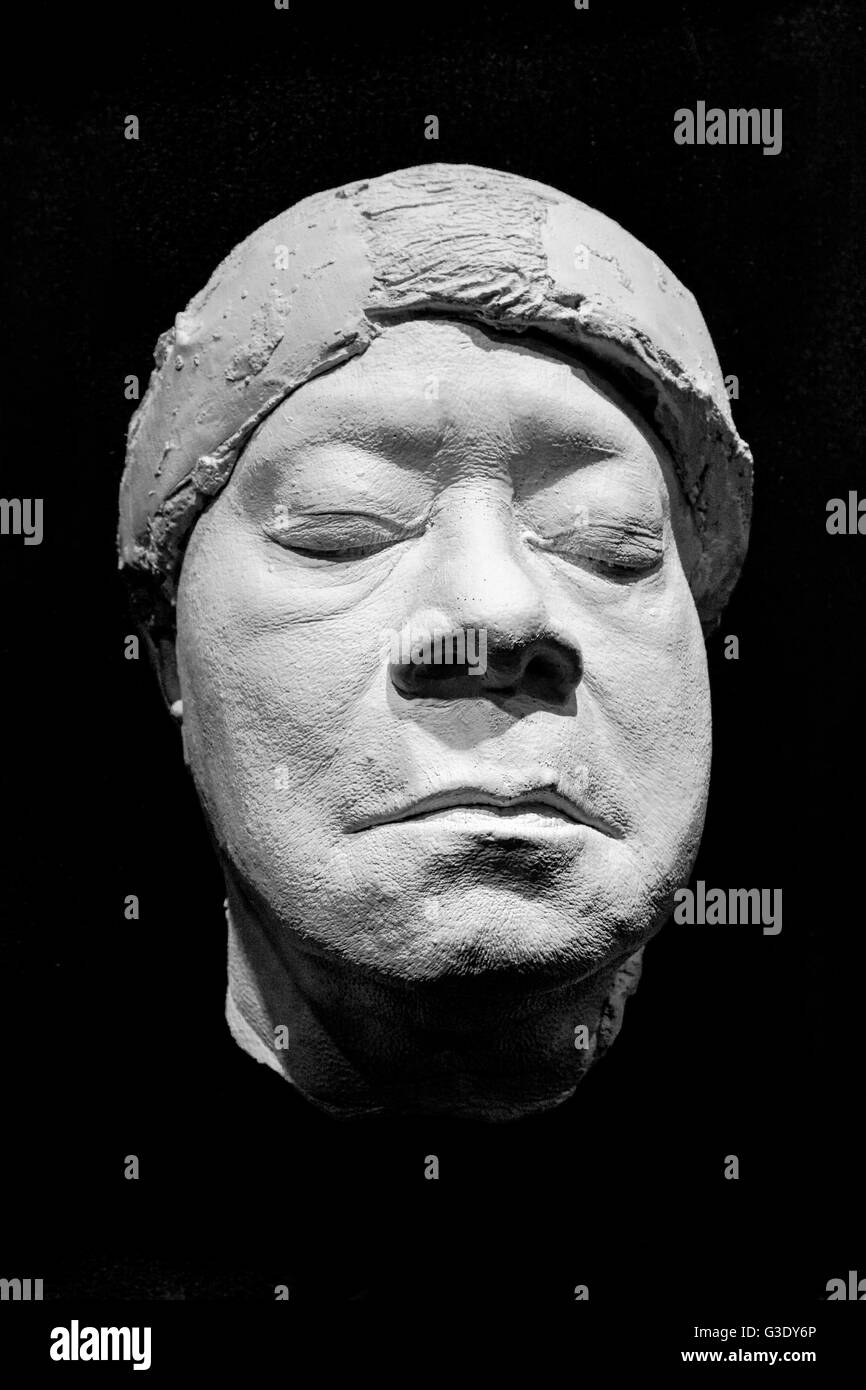 A white face cast sculpture made of resin of Rhythm & Blues Musician: Ruth Brown on black background. Stock Photo