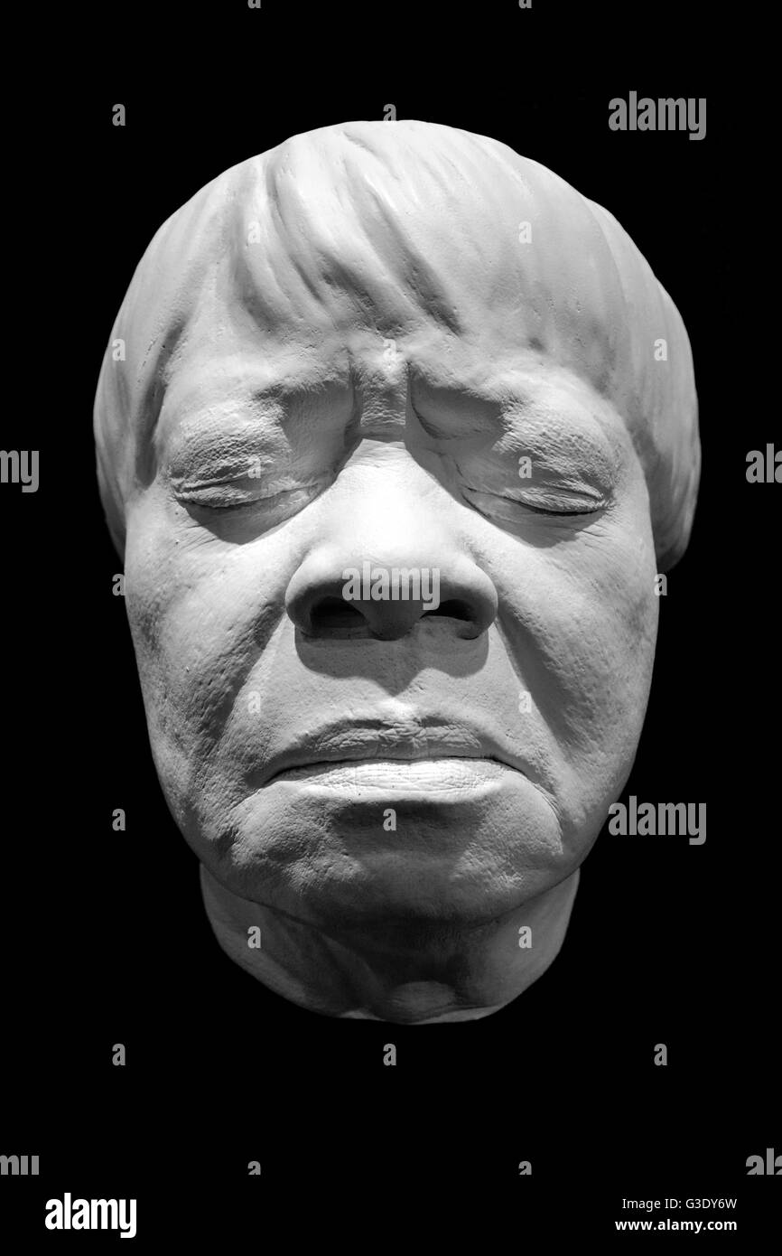 A dramatic living face cast sculpture made of resin of Blues vocalist: Koko Taylor on black background Stock Photo