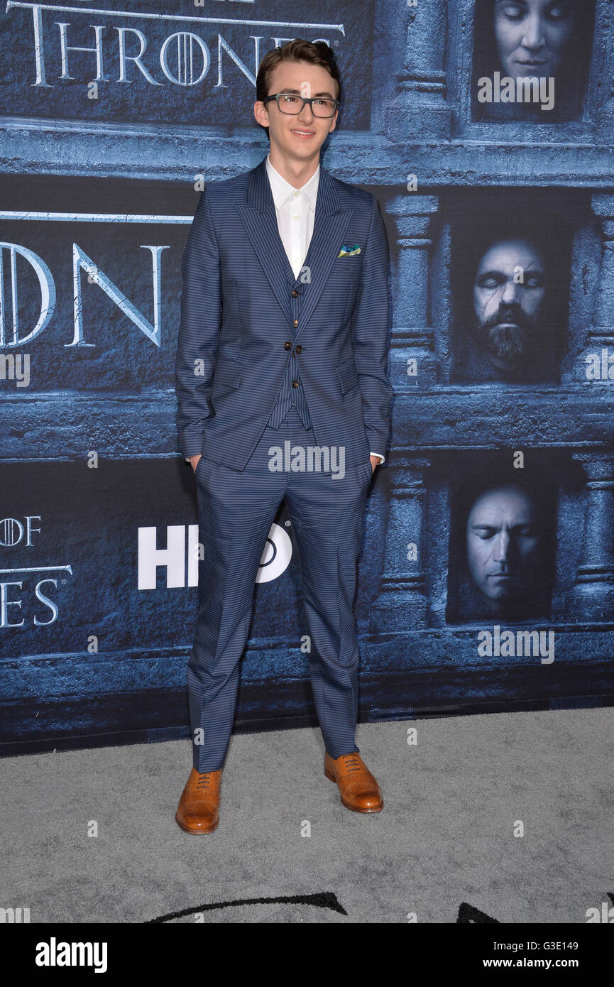 LOS ANGELES, CA. April 10, 2016: Actor Isaac Hempstead Wright at the season 6 premiere of Game of Thrones at the TCL Chinese Theatre, Hollywood. Stock Photo