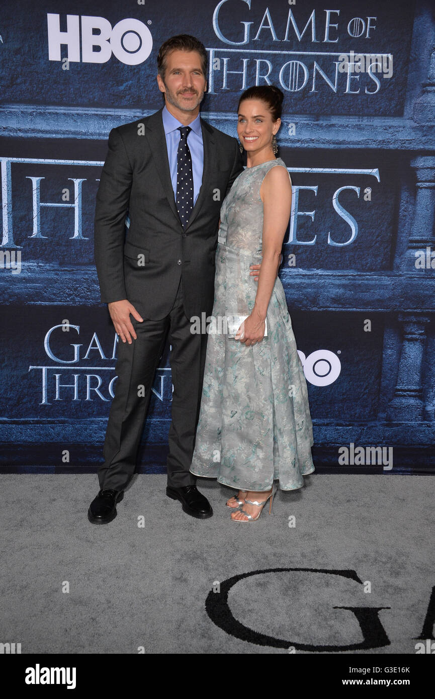 LOS ANGELES, CA. April 10, 2016: Actress Amanda Peet & husband writer David Benioff at the season 6 premiere of Game of Thrones at the TCL Chinese Theatre, Hollywood. Stock Photo