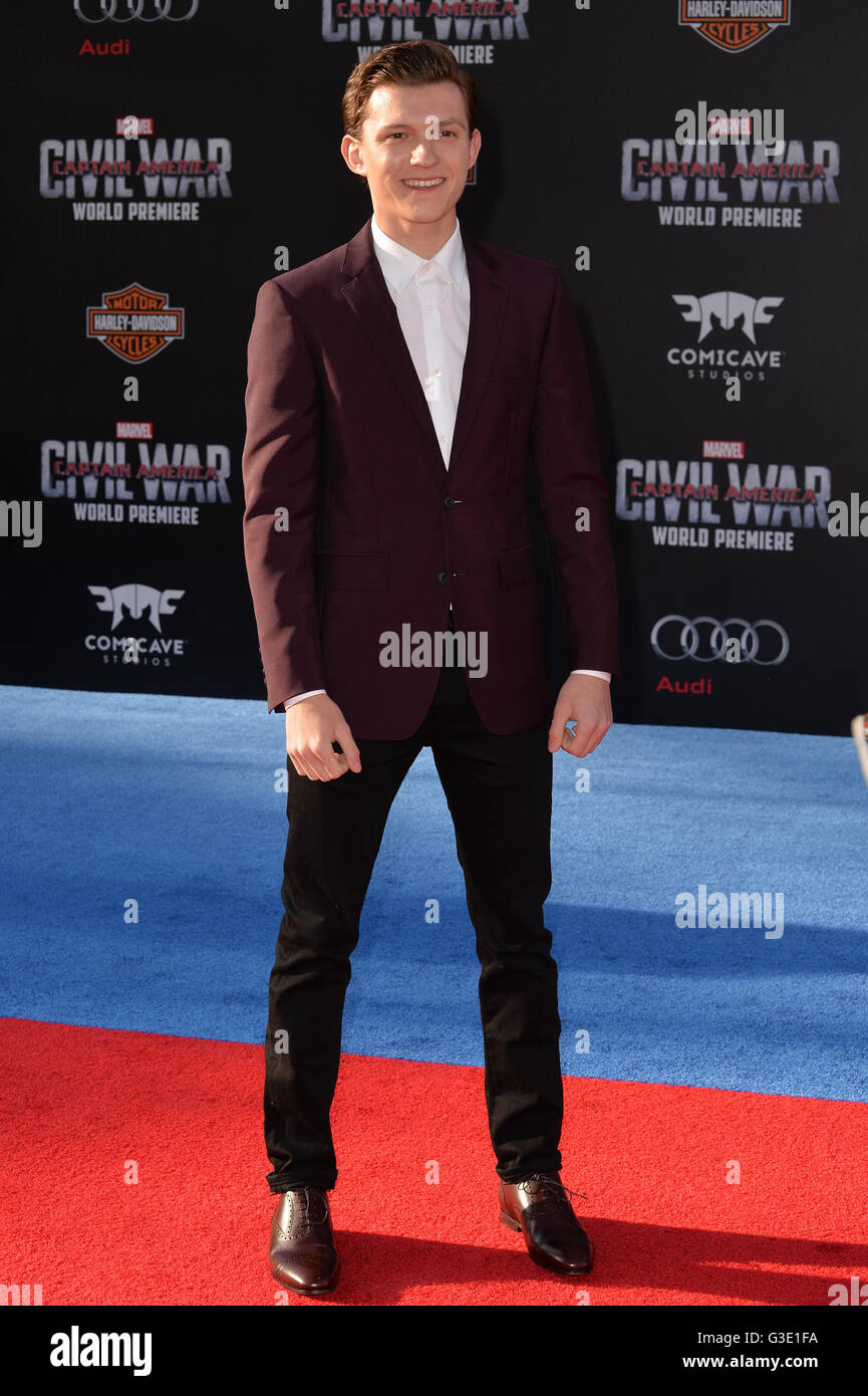 LOS ANGELES, CA. April 12, 2016: Actor Tom Holland at the world premiere of 'Captain America: Civil War' at the Dolby Theatre, Hollywood. Stock Photo