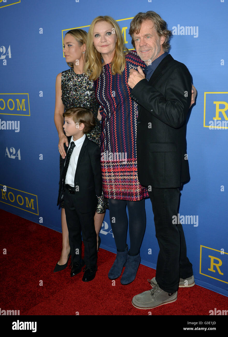 LOS ANGELES, CA - OCTOBER 13, 2015: William H. Macy, Brie Larson, Joan Allen & Jacob Tremblay at the Los Angeles premiere of their movie 'Room' at the Pacific Design Centre, West Hollywood. Stock Photo
