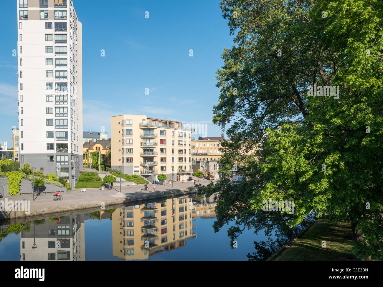 Summer morning by river Stångån. Sweden. Linköping is a famous ...