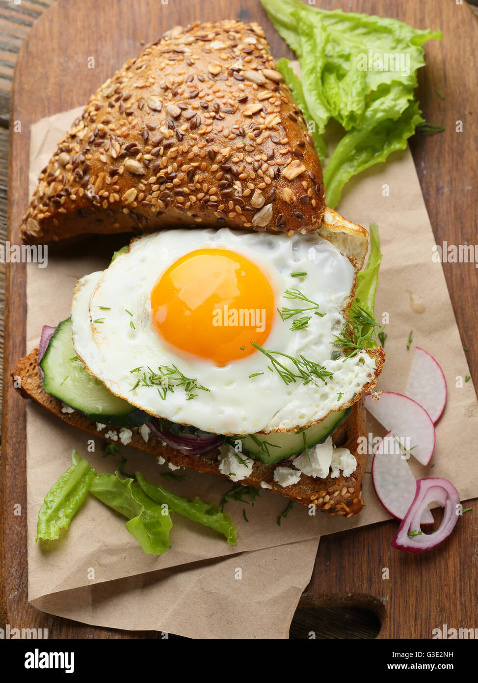 sandwich with eggs and vegetables, food closeup Stock Photo Alamy
