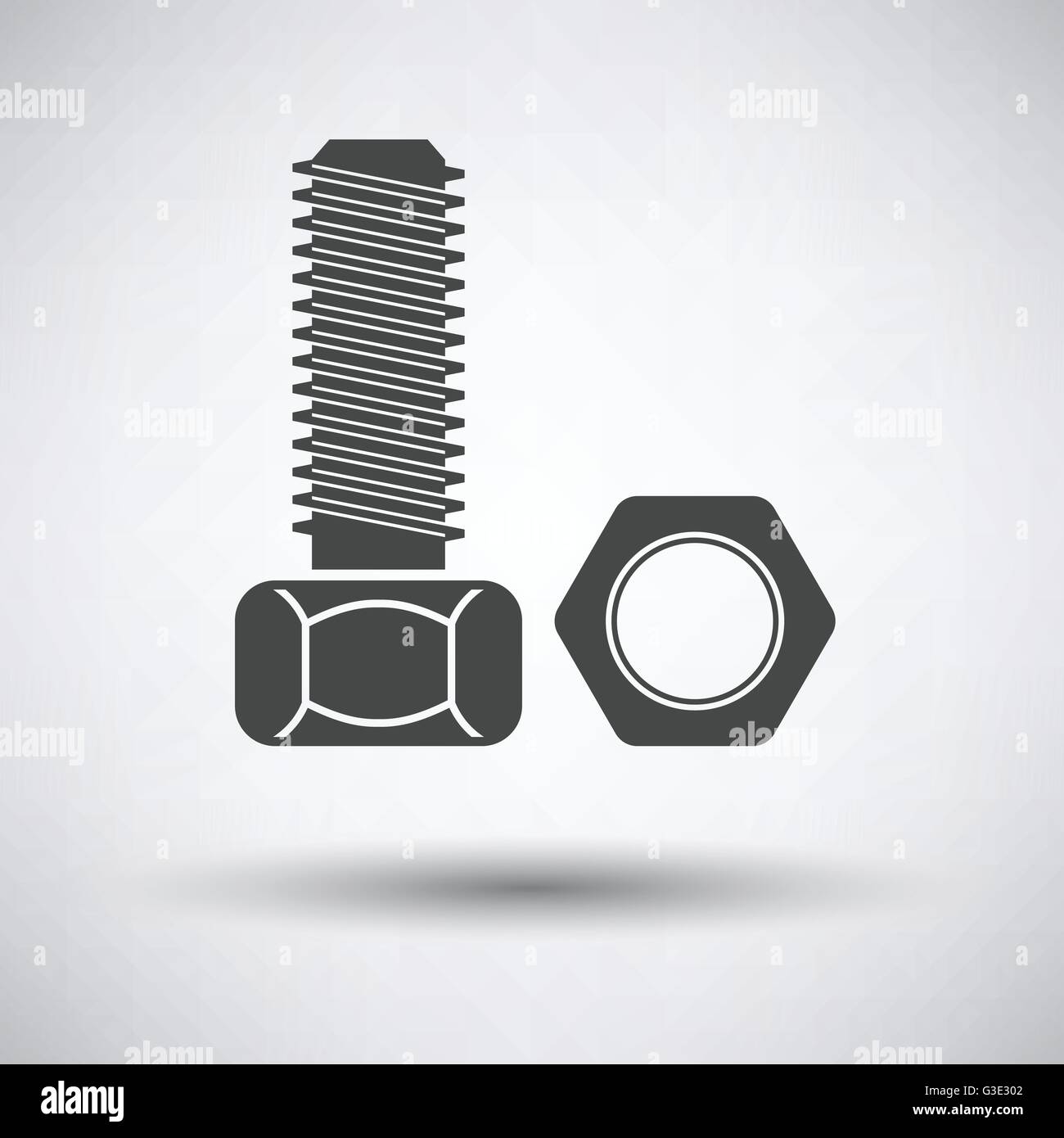 Icon of bolt and nut on gray background with round shadow. Vector ...
