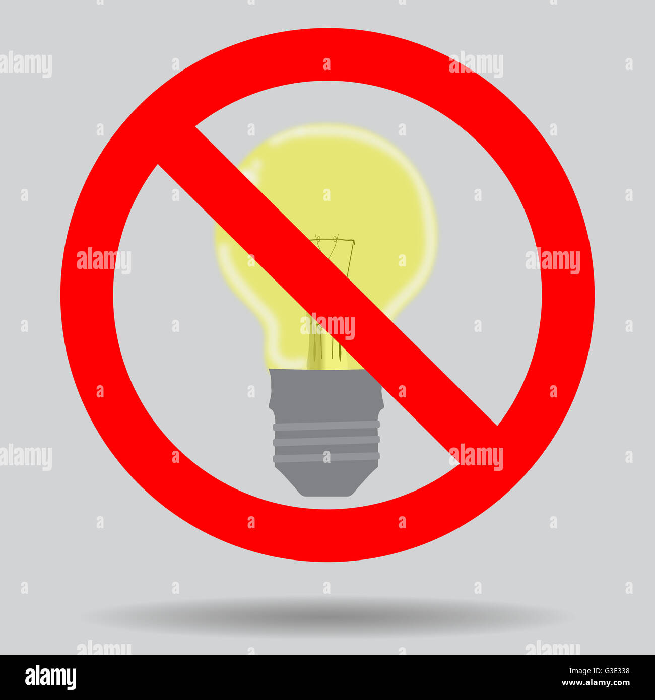Sign off the light to save electricity. Illustration ban lightbulb and forbidden electrical vector Stock Photo
