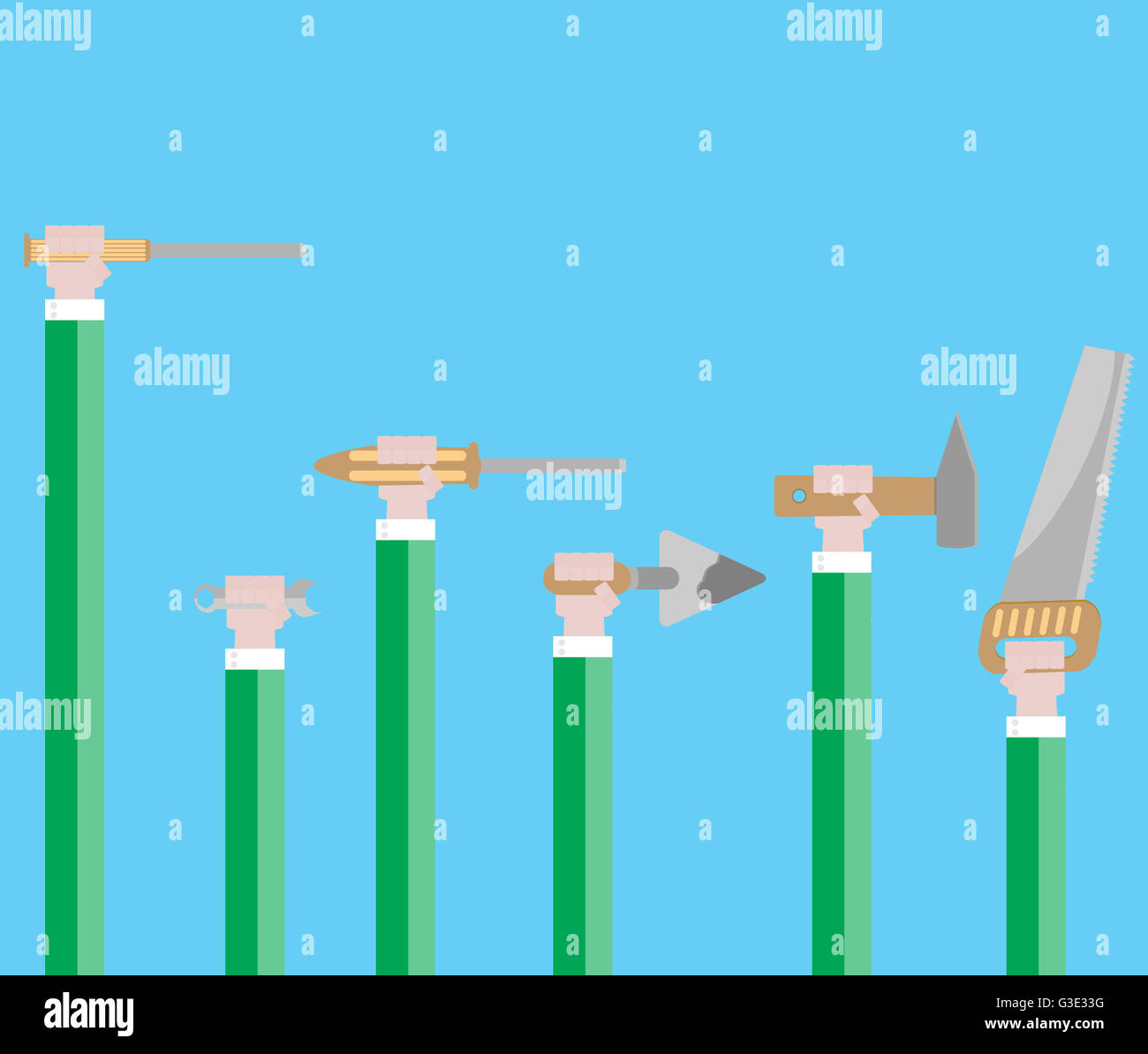 Construction tools hold hands. Hand tool for construction, equipment