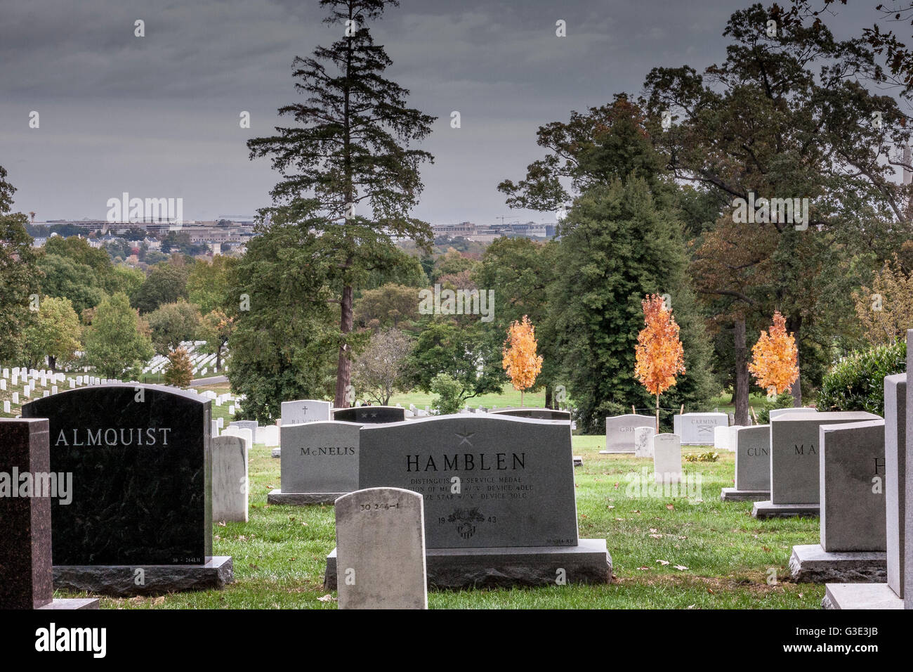 Headstones at Arlington National Cemetery ,a United States military