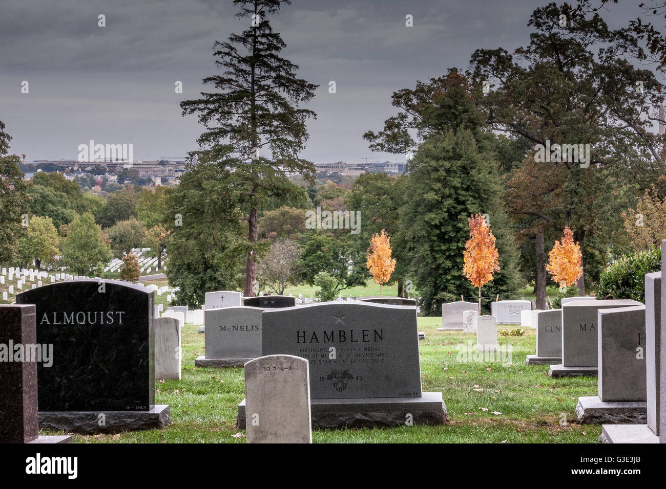 Headstones at Arlington National Cemetery ,a United States military cemetery  Arlington County, Virginia, across the Potomac River from Washington, DC Stock Photo