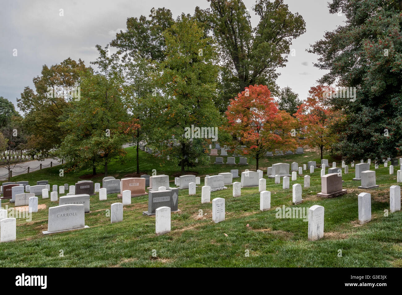 Headstones at Arlington National Cemetery ,a United States military cemetery  Arlington County, Virginia, across the Potomac River from Washington, DC Stock Photo