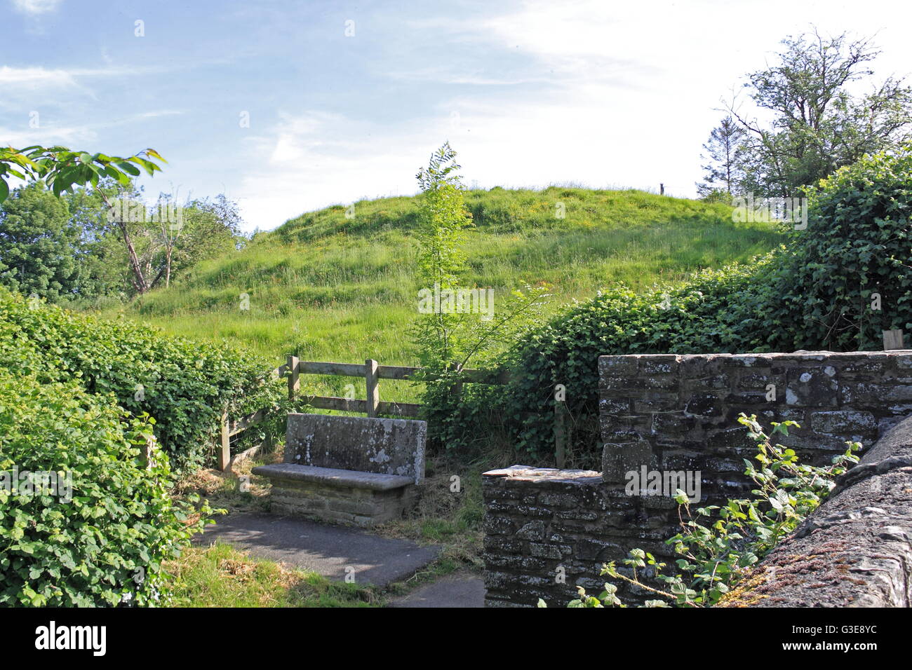 Motte and Bailey Castle site, known as Hay Tump, Swan Bank, Hay-on-Wye, Powys, Wales, Great Britain, United Kingdom, UK, Europe Stock Photo