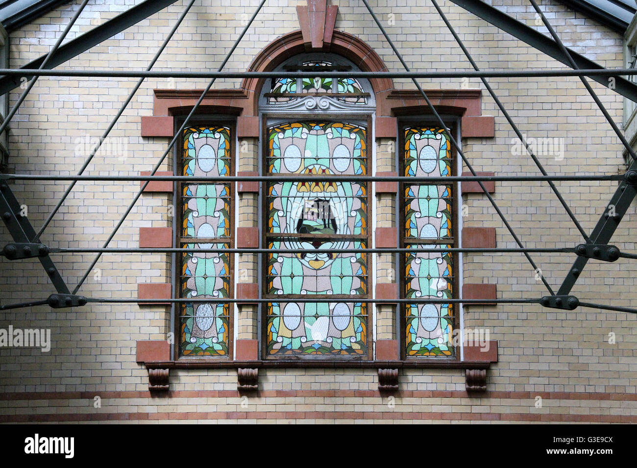 Stained glass window at Victoria Baths in Manchester Stock Photo Alamy