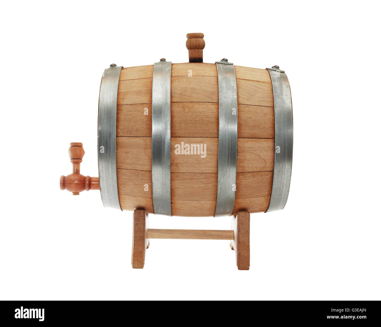 Nice oak barrel with faucet on white background. Isolated with clipping