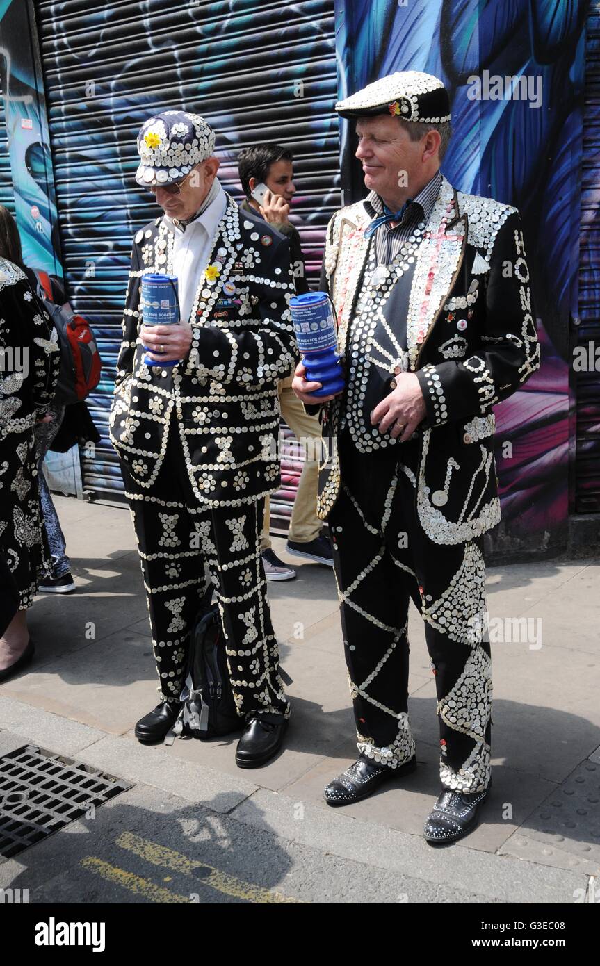 Pearly kings and queens in east London Stock Photo