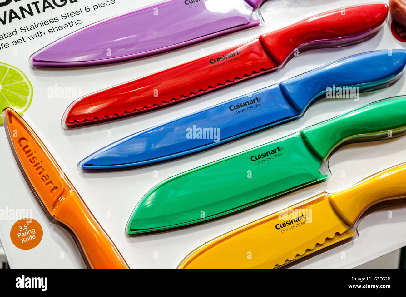 Cuisinart brightly colored knives at a Costco Store in San Leandro