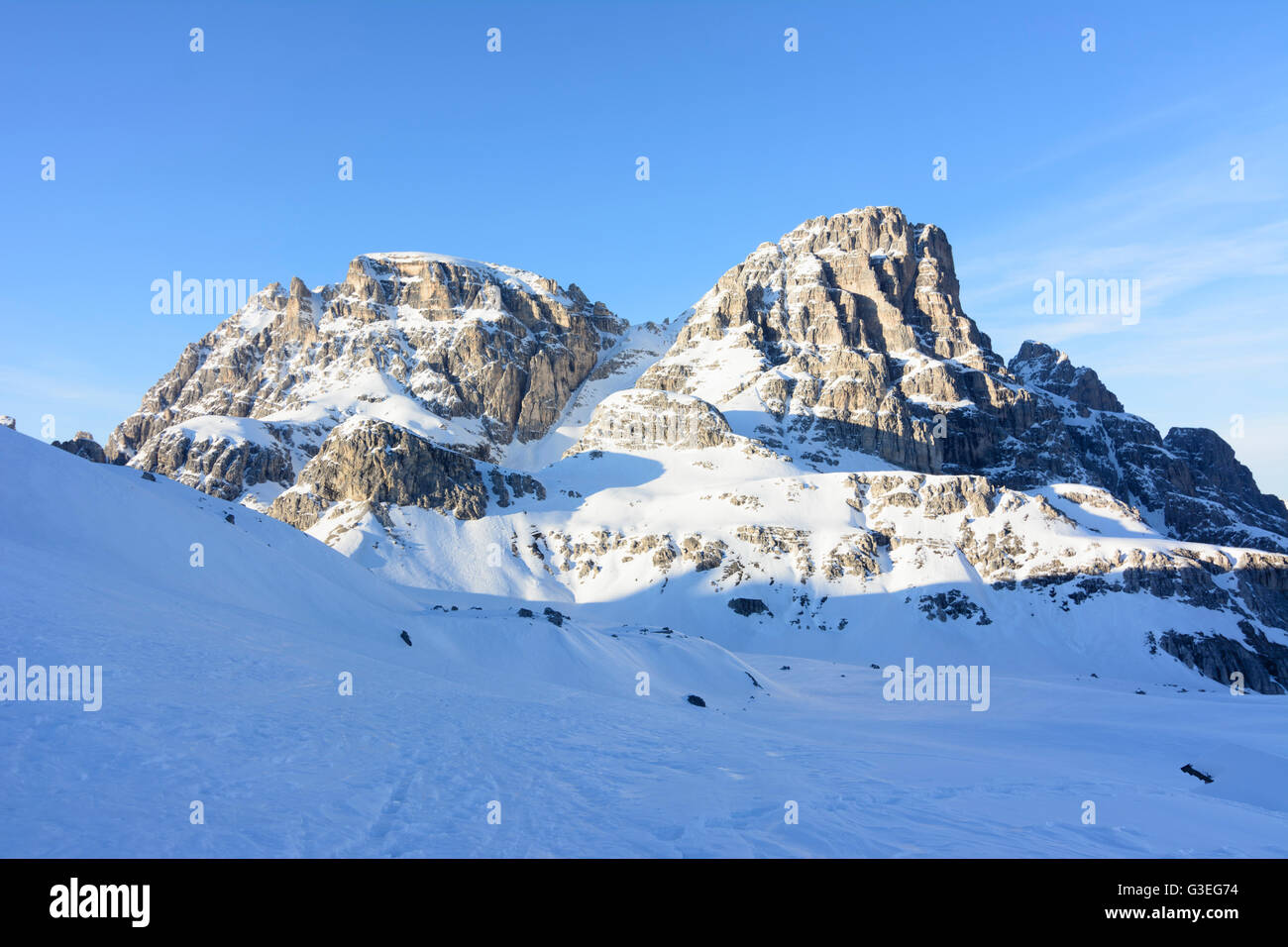 summit Innichriedlknoten, Italy, Bozen (Südtirol), South Tyrol, Alto Adige, Naturpark Drei Zinnen, Tre Cime di Lavaredo, Dolomit Stock Photo