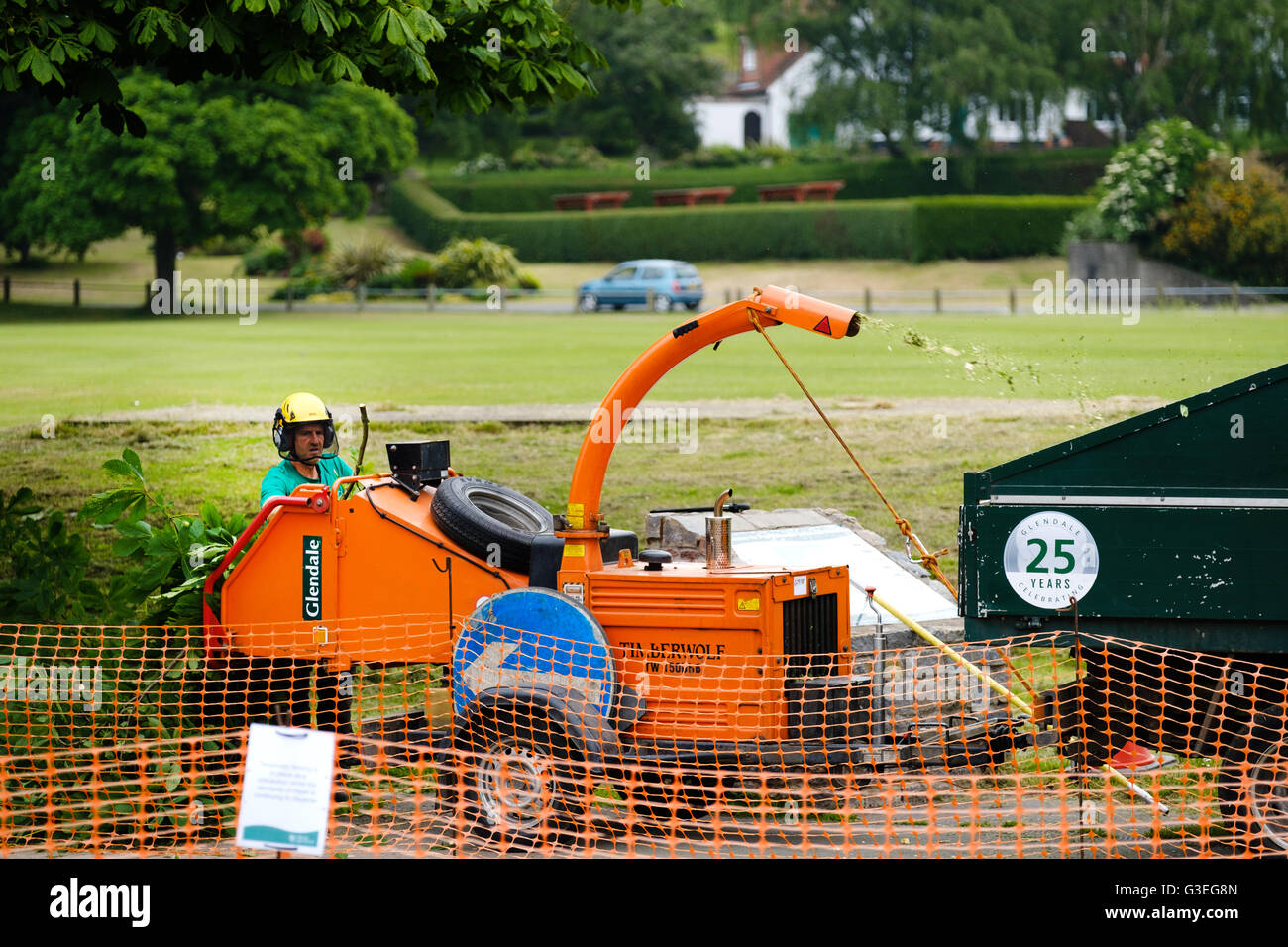 a commercial mulching machine or shredder makes short work of tree