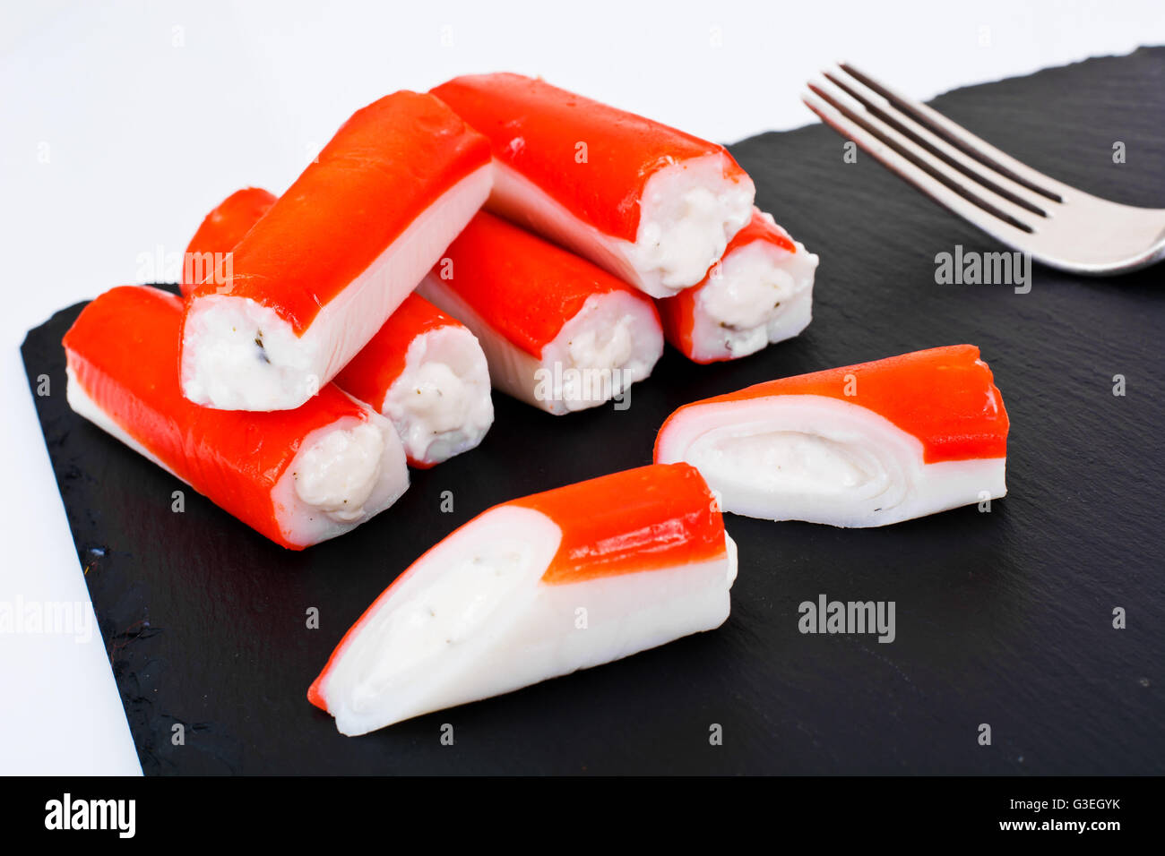 Crab Sticks Stuffed with Cream Cheese Stock Photo Alamy