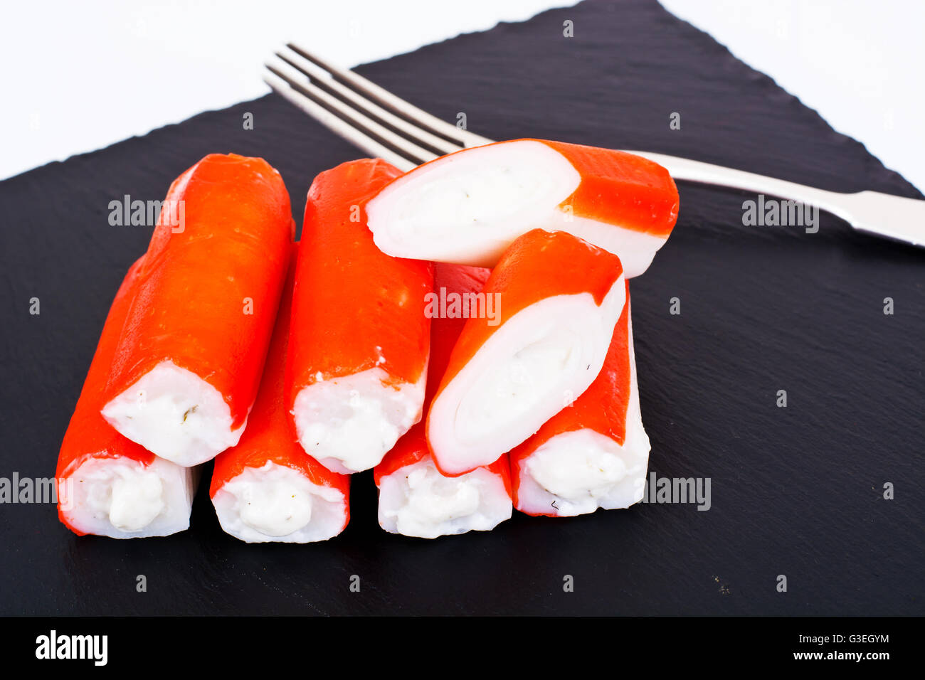 Crab Sticks Stuffed with Cream Cheese Stock Photo Alamy