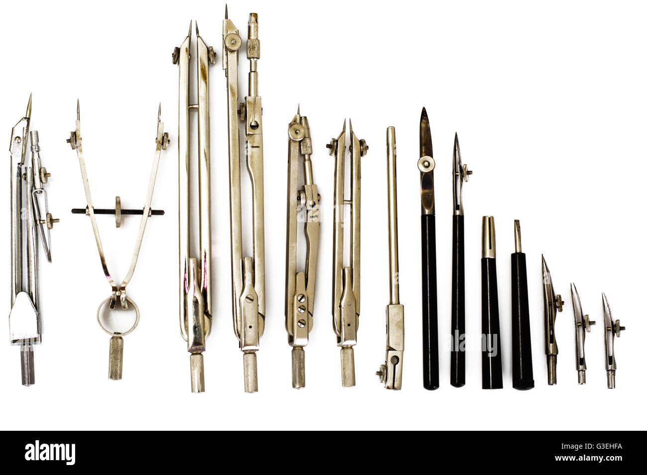 Pair of Compasses and Other Drawing Instruments Stock Photo