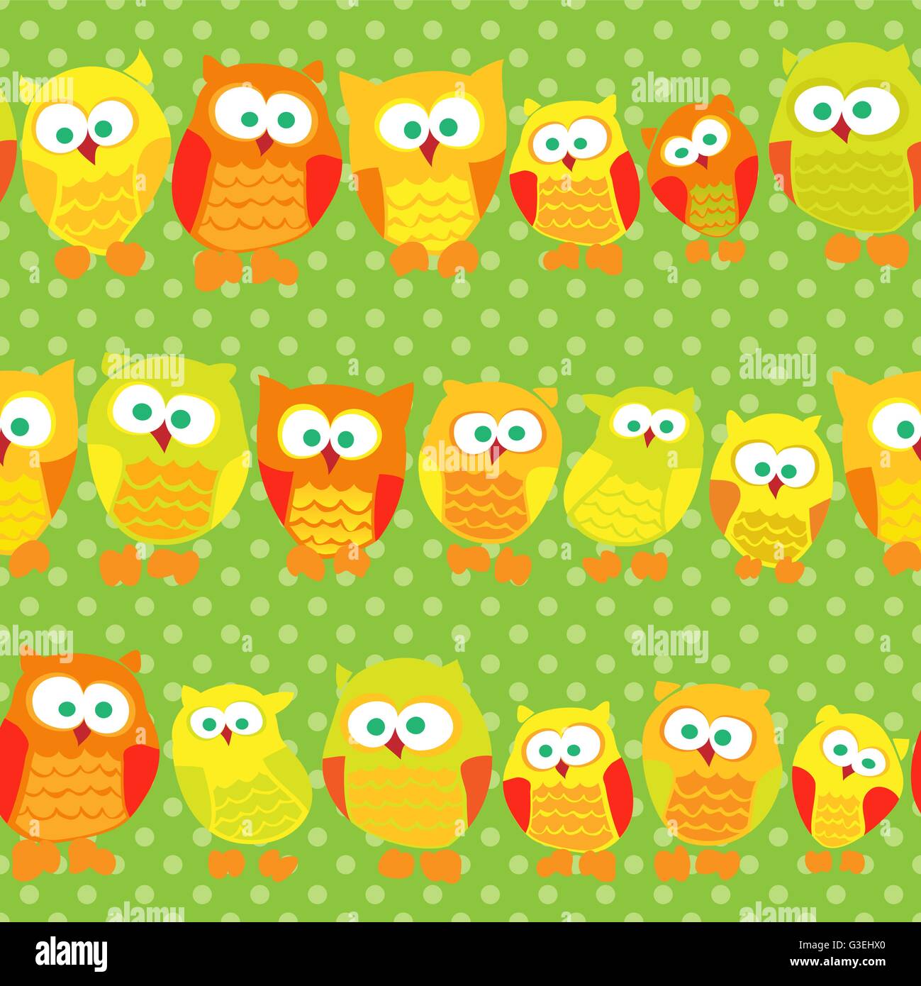 Seamless pattern with cute owls on green dotted background Stock Vector ...