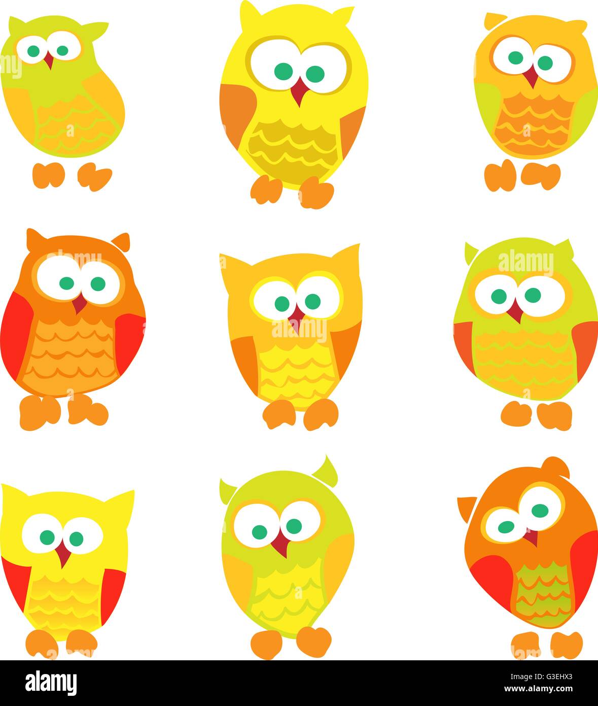 Set of cute cartoon owls isolated on white background Stock Vector ...