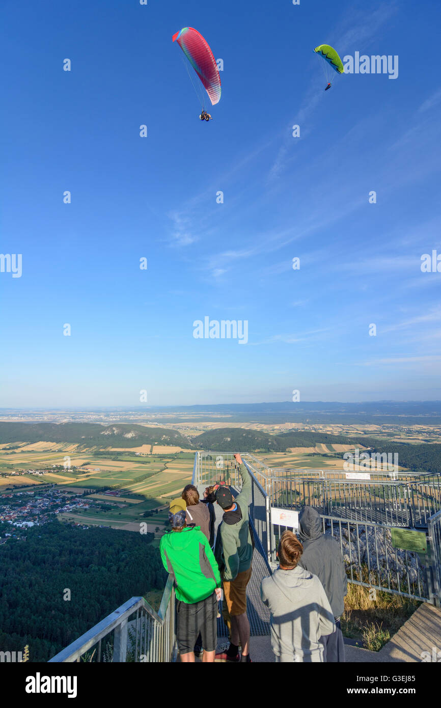 viewing platform 'Skywalk', paraglider, Austria, Niederösterreich, Lower Austria, Wiener Alpen, Naturpark Hohe Wand Stock Photo