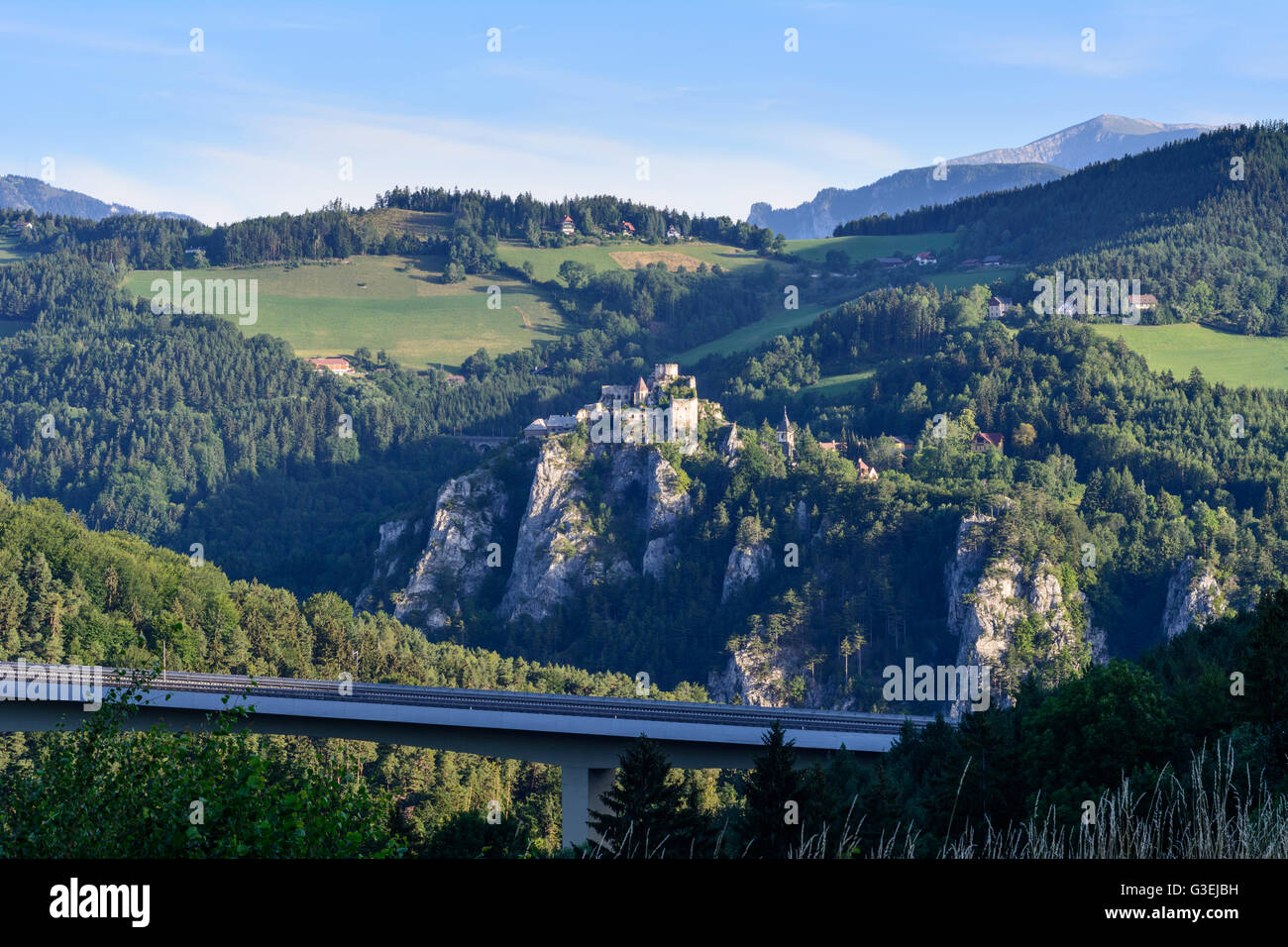 bridge Schottwien of Semmering expressway, castle Klammstein, Austria, Niederösterreich, Lower Austria, Wiener Alpen, Breitenste Stock Photo