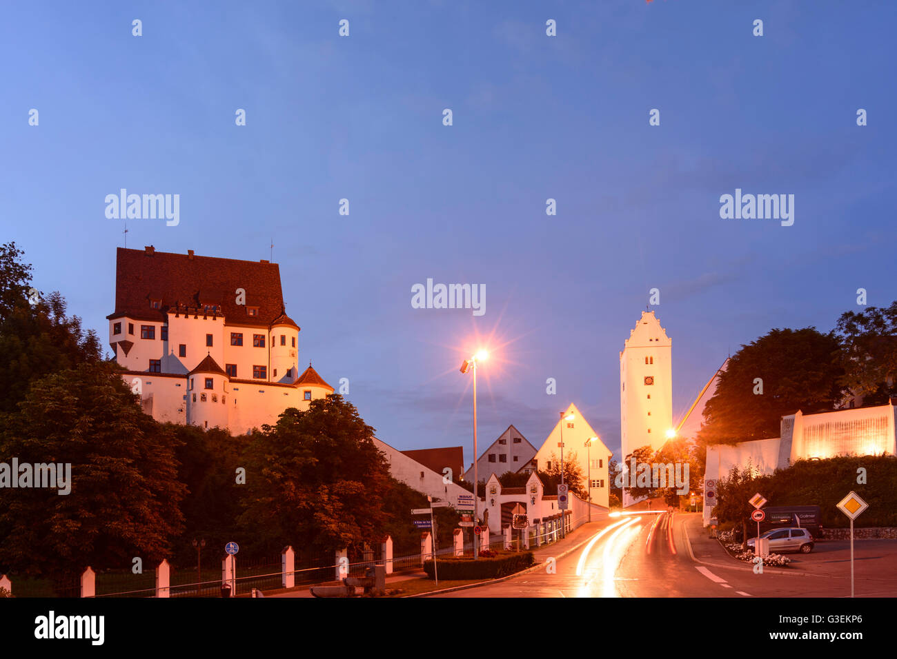 Leipheim castle and Evangelical Lutheran Church of St. Veit, Germany, Bayern, Bavaria, Schwaben, Swabia, Leipheim Stock Photo