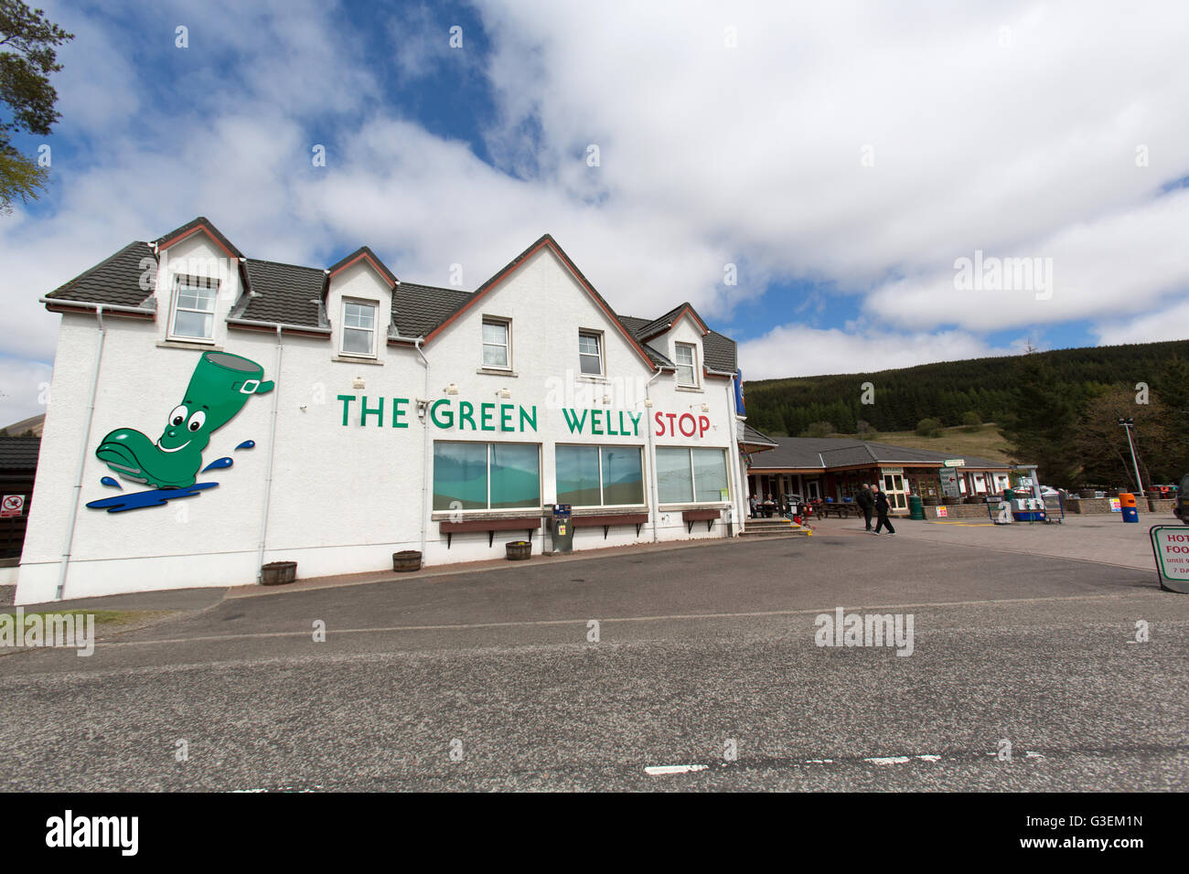 Village of Tyndrum, Scotland. Picturesque view of The Green Welly Stop at Tyndrum. Stock Photo