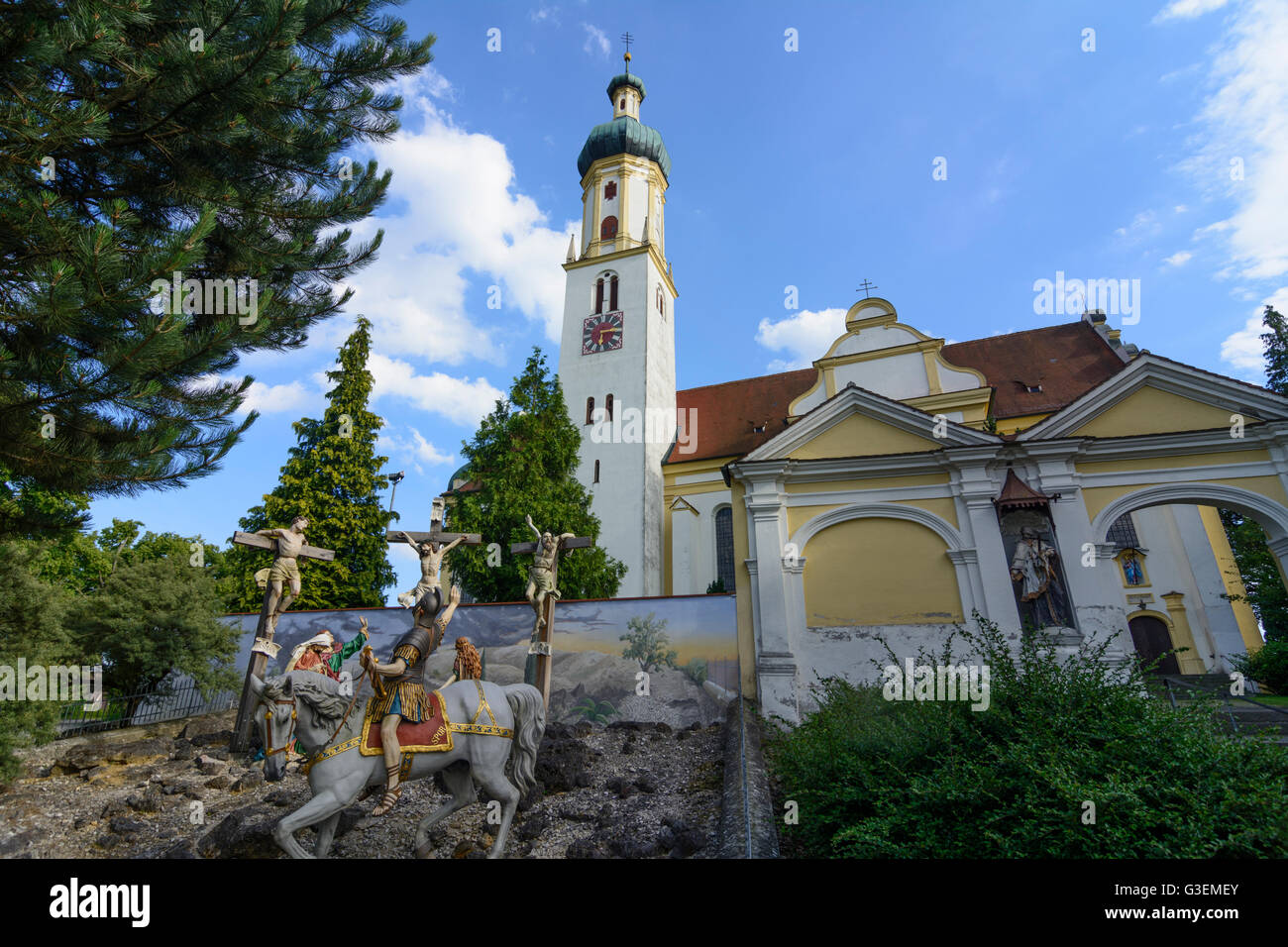 Calvary group at the Church St. Jakobus und Laurentius, Germany, Bayern, Bavaria, Schwaben, Swabia, Biberbach (Schwaben) Stock Photo