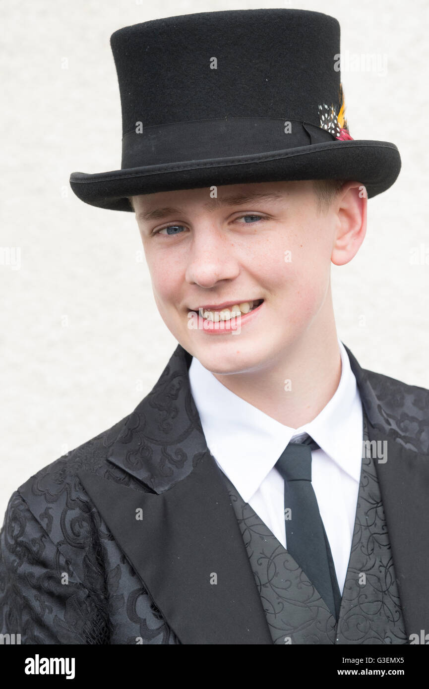 Young man in stylish black Top Hat Stock Photo