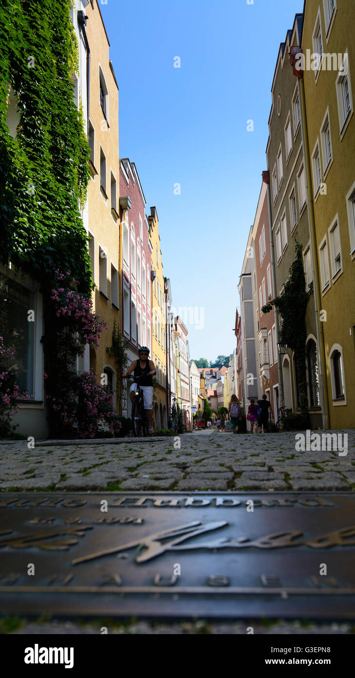 alley " In the Grüben " as Street of Fame with recessed into the ground relief panels of jazz artists of the International Burgh Stock Photo