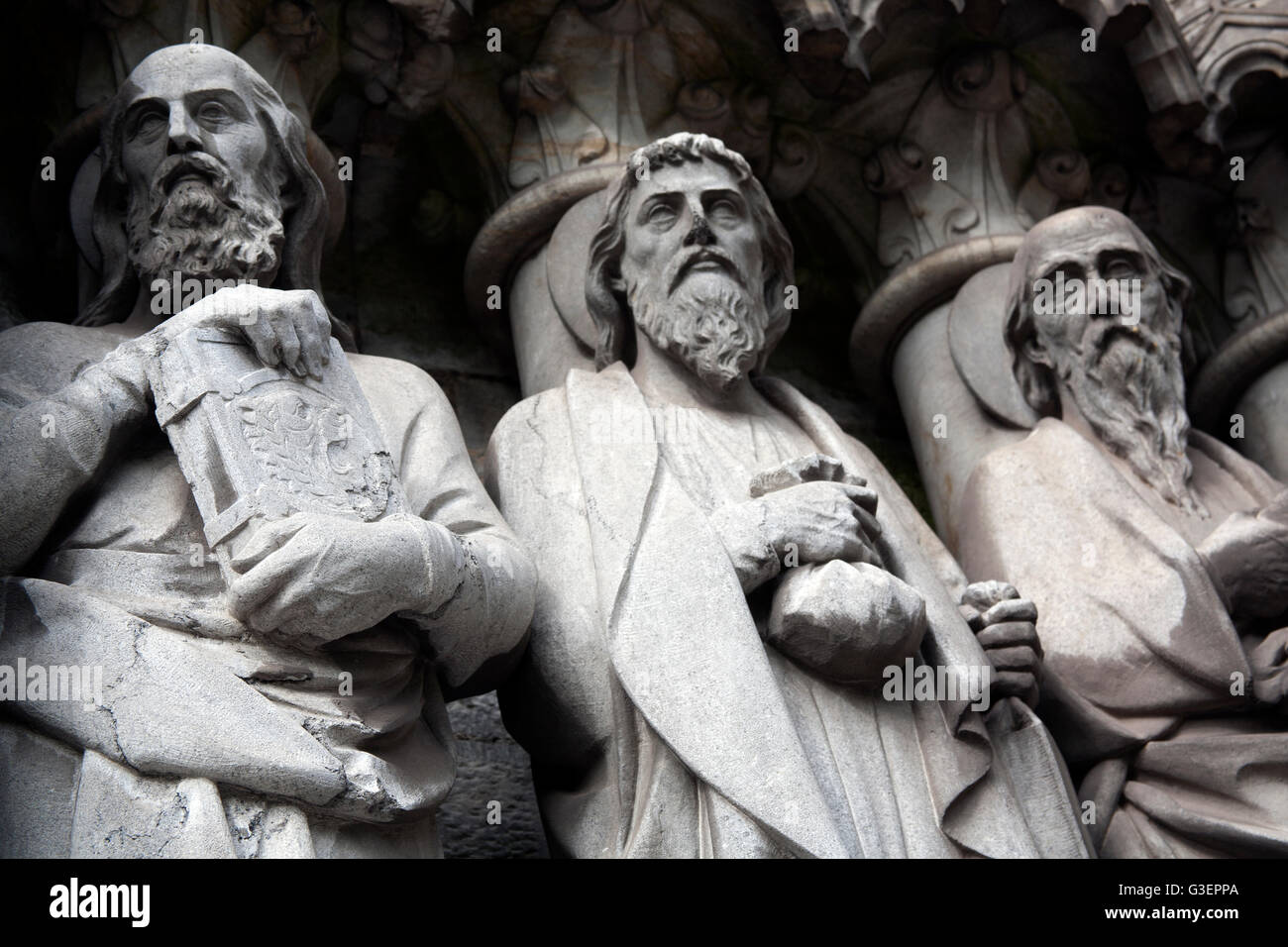 Line of statues of male saints St Fin Barre's Cathedral, Cork, Ireland Stock Photo