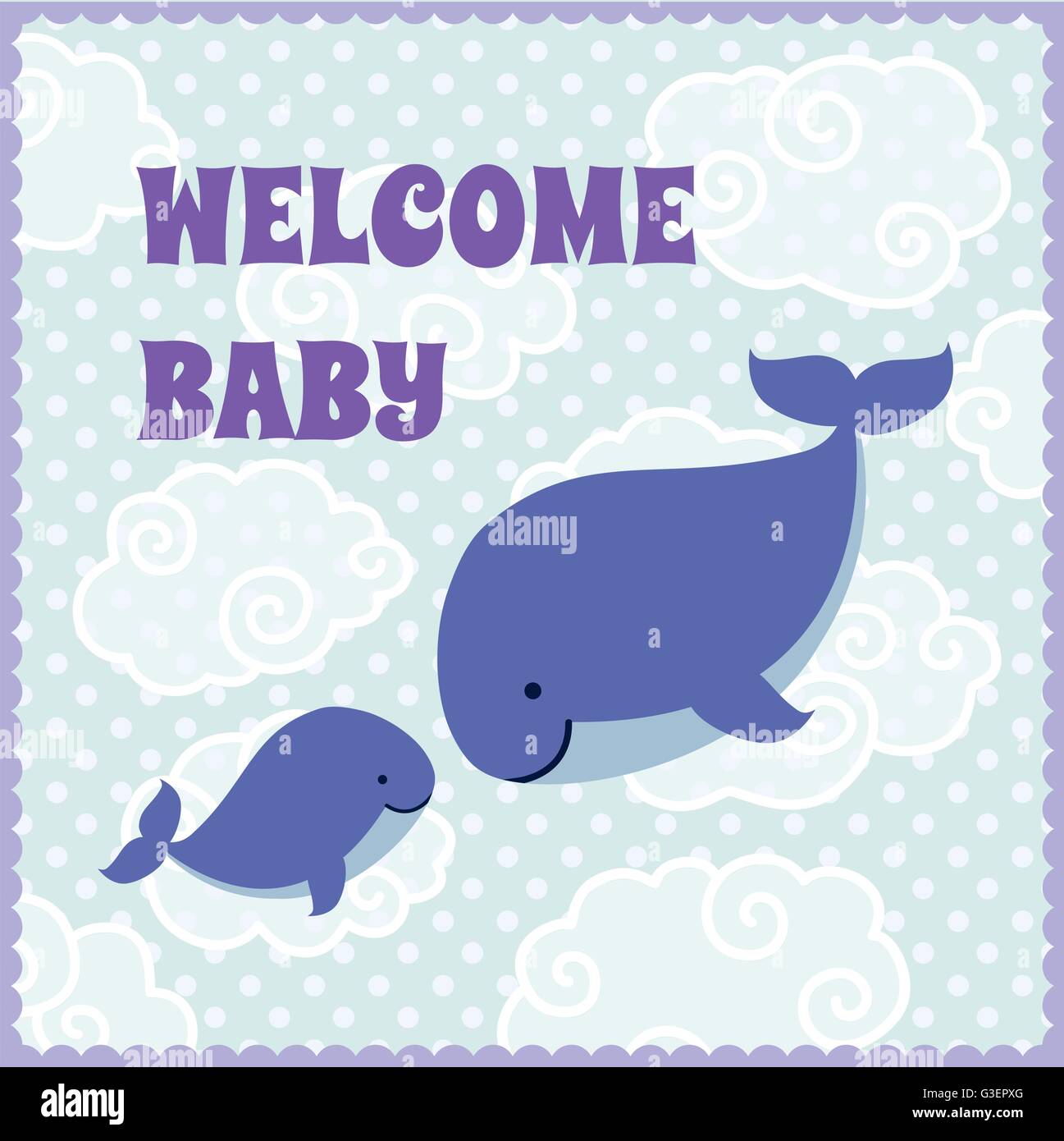 Baby shower invitation card with cute cartoon whales Stock Vector Image ...