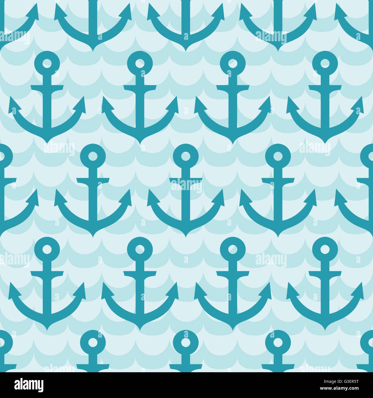 Seamless pattern with anchor on blue wave background Stock Vector Image ...