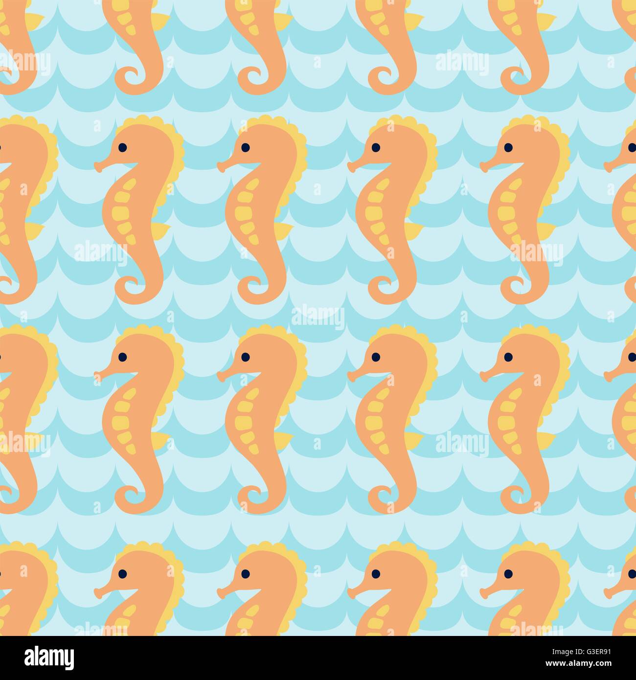 Seamless pattern with flock of cartoon seahorses on blue background ...