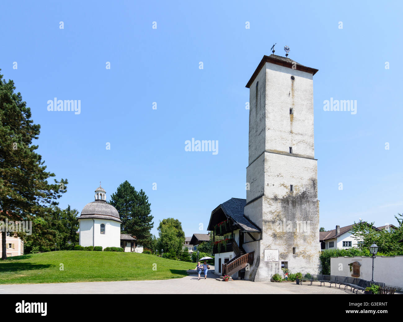 Silent Night Chapel, Water Tower, Austria, Salzburg, Flachgau, Oberndorf bei Salzburg Stock Photo