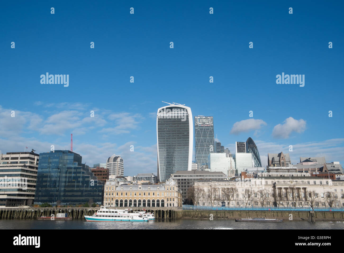 City of London skyline viewed from south bank including gherkin,cheesegrater and walkie talkie building,london,england Stock Photo