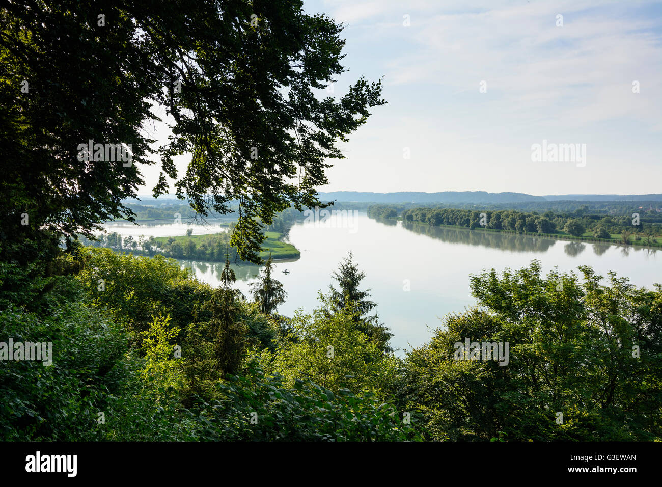 confluence of the river Inn and Salzach, Germany, Bayern, Bavaria, Oberbayern, Upper Bavaria, Haiming Stock Photo