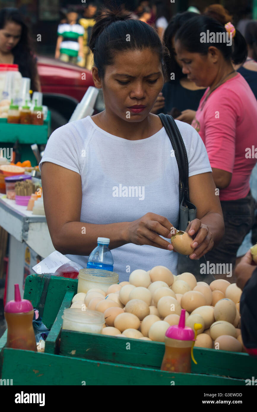 Balut is a fertilized chicken or duck egg incubated between 14-21 days then boiled or steamed.A delicacy in the Philippines Stock Photo