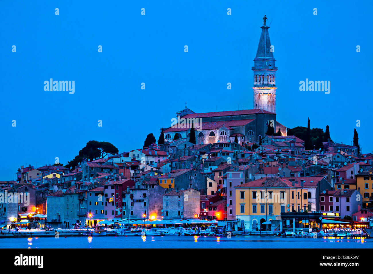 Tovn of Rovinj bluer hour view, Istria, Croatia Stock Photo