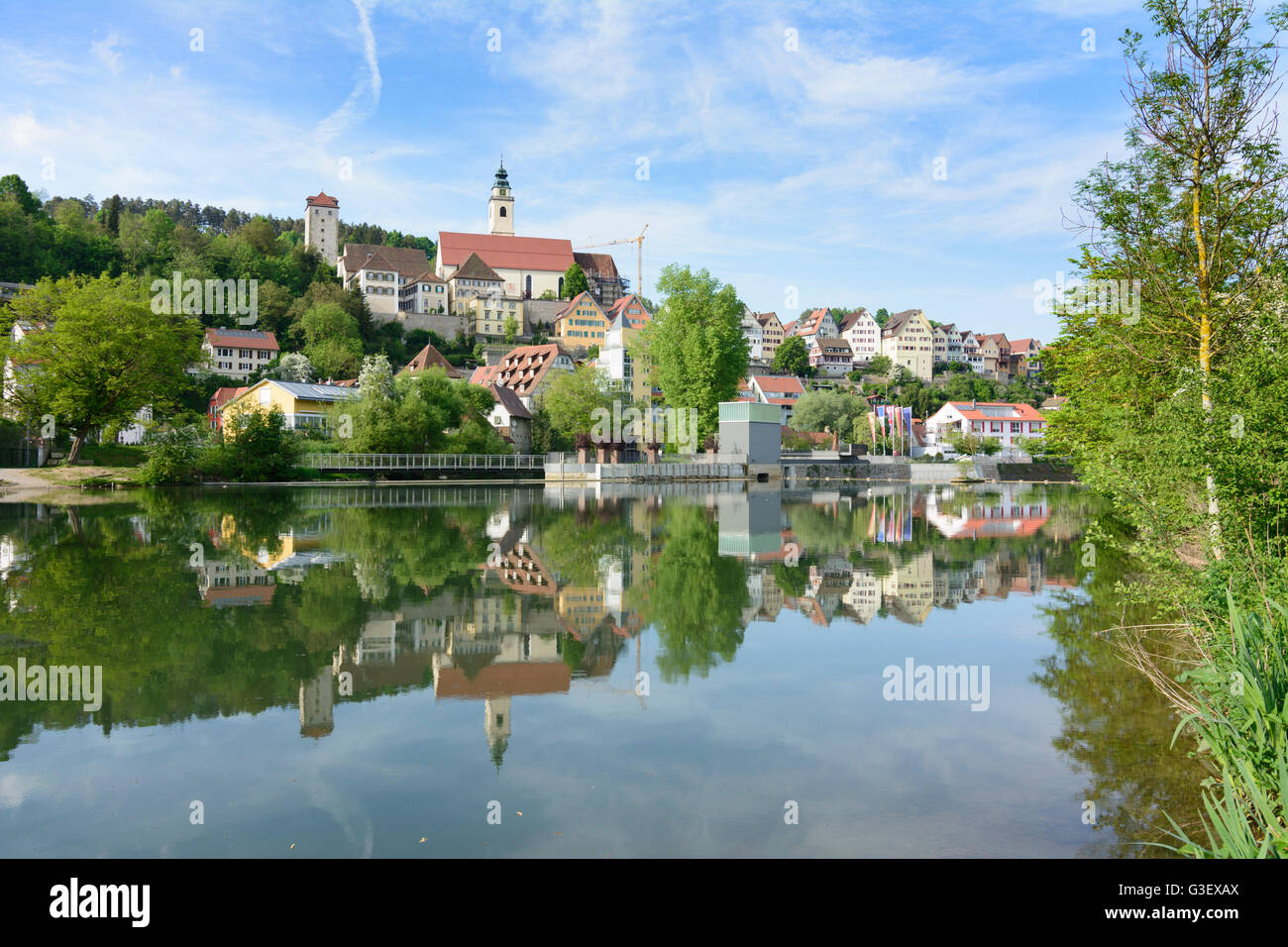 River Neckar and Old Town, Germany, Baden-Württemberg, Schwarzwald, Black Forest, Horb am Neckar Stock Photo