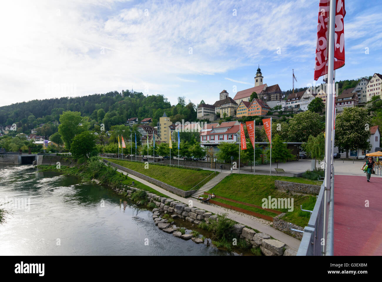 River Neckar and Old Town, Germany, Baden-Württemberg, Schwarzwald, Black Forest, Horb am Neckar Stock Photo