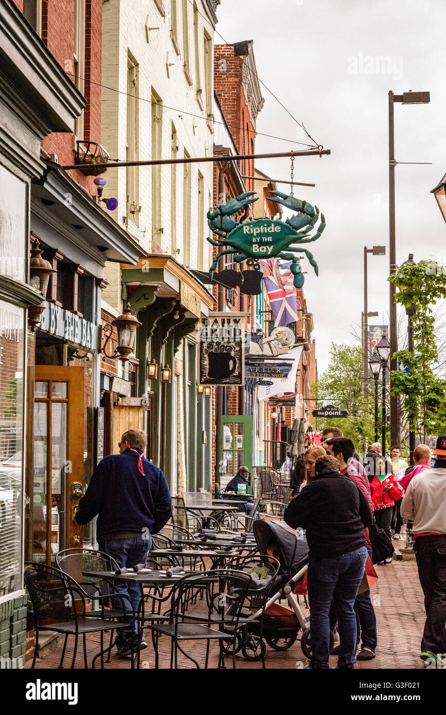 Restaurants on Thames Street, Fells Point, Baltimore, MD Stock Photo