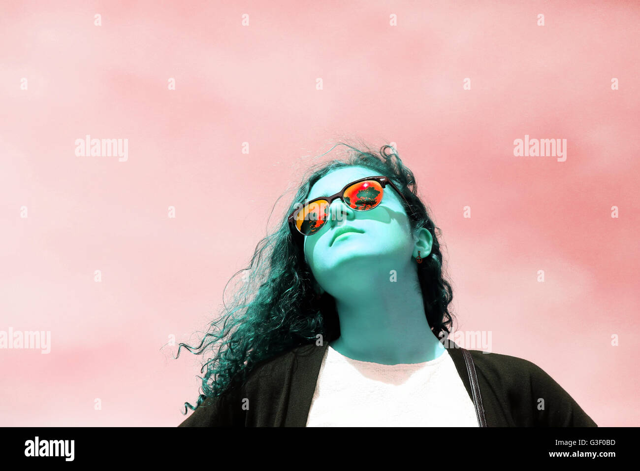 Close-up portrait of beautiful girl with sunglasses Stock Photo - Alamy