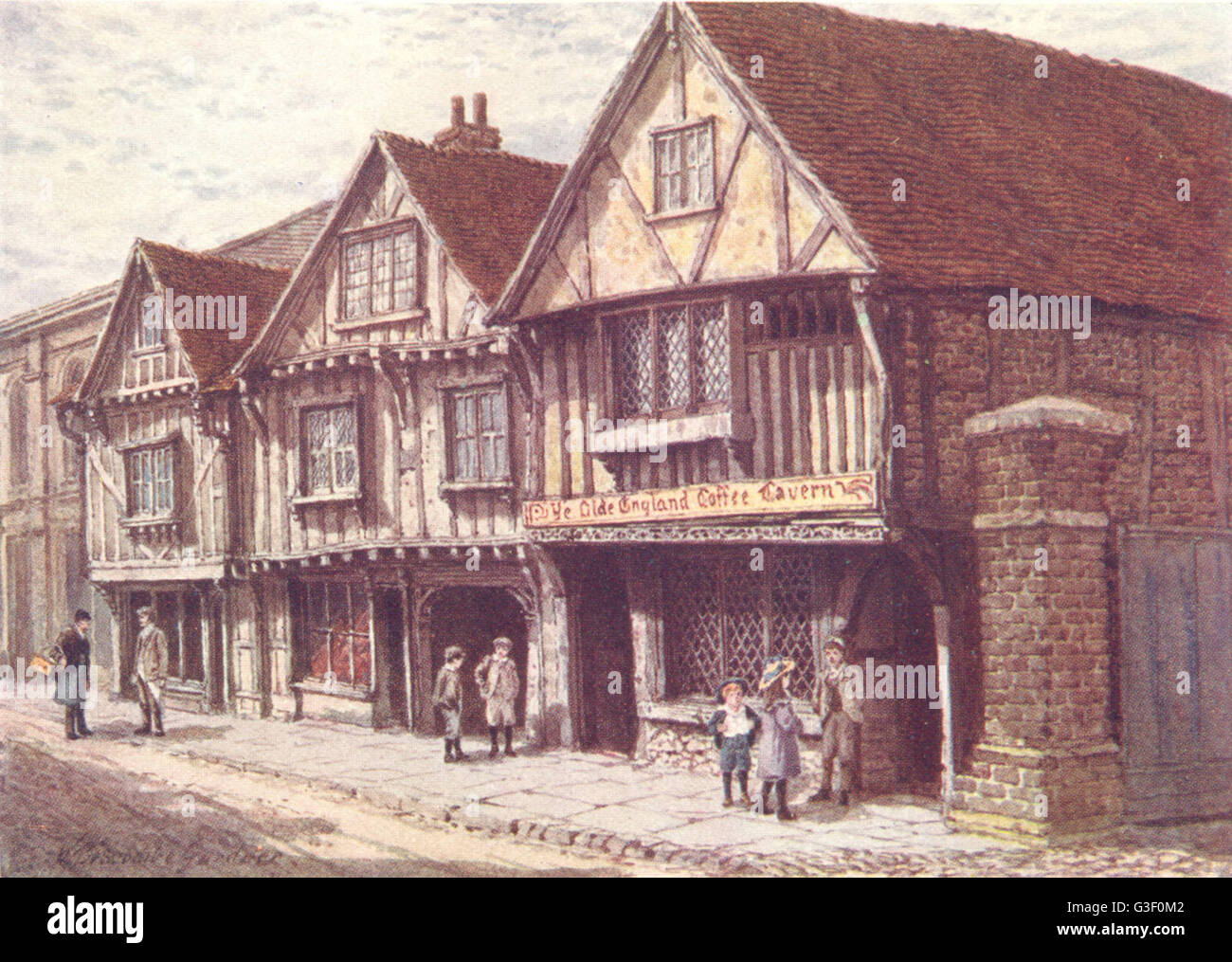 KENT Old Houses in West street, Faversham, antique print 1907 Stock