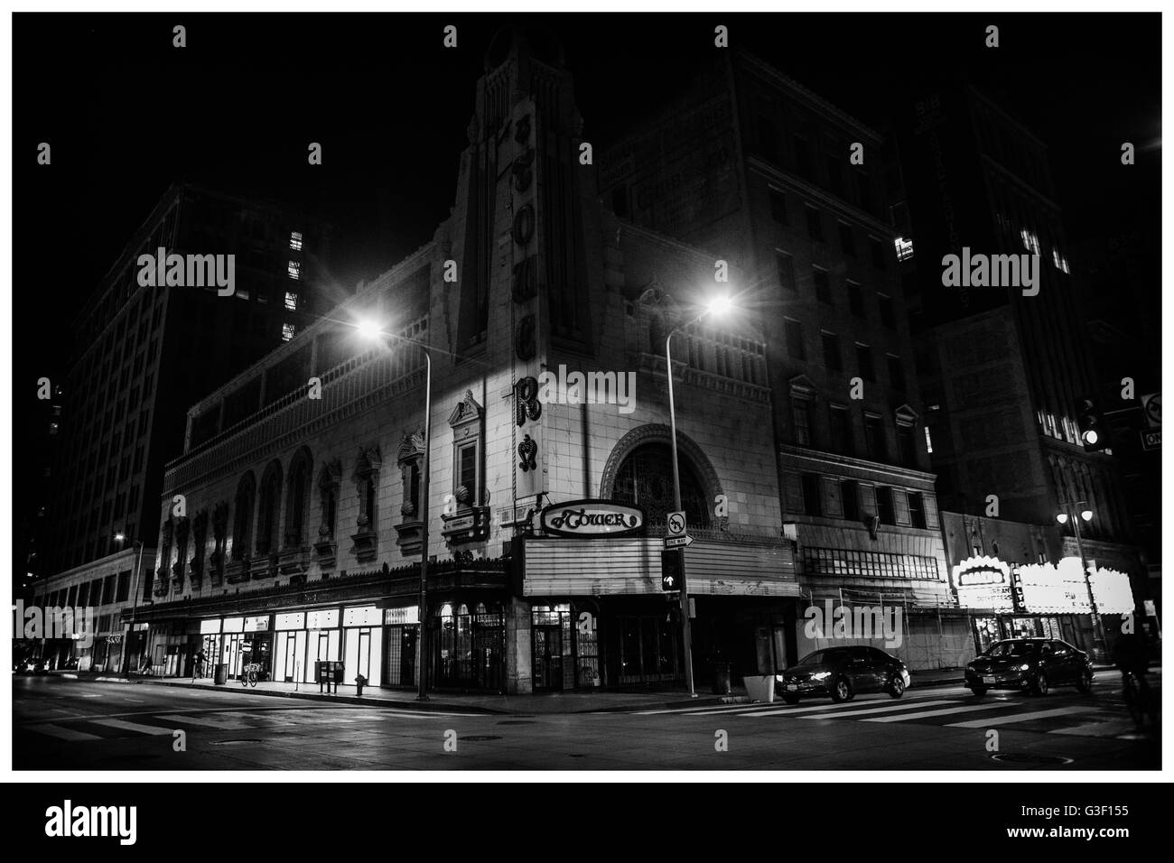 LA Noir: Downtown Los Angeles at Night Stock Photo