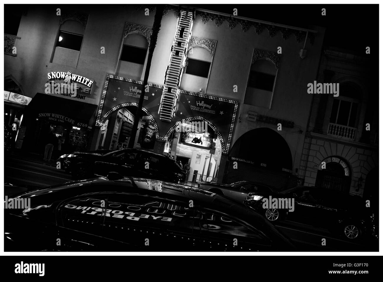 LA Noir: Hollywood Boulevard at Night Stock Photo