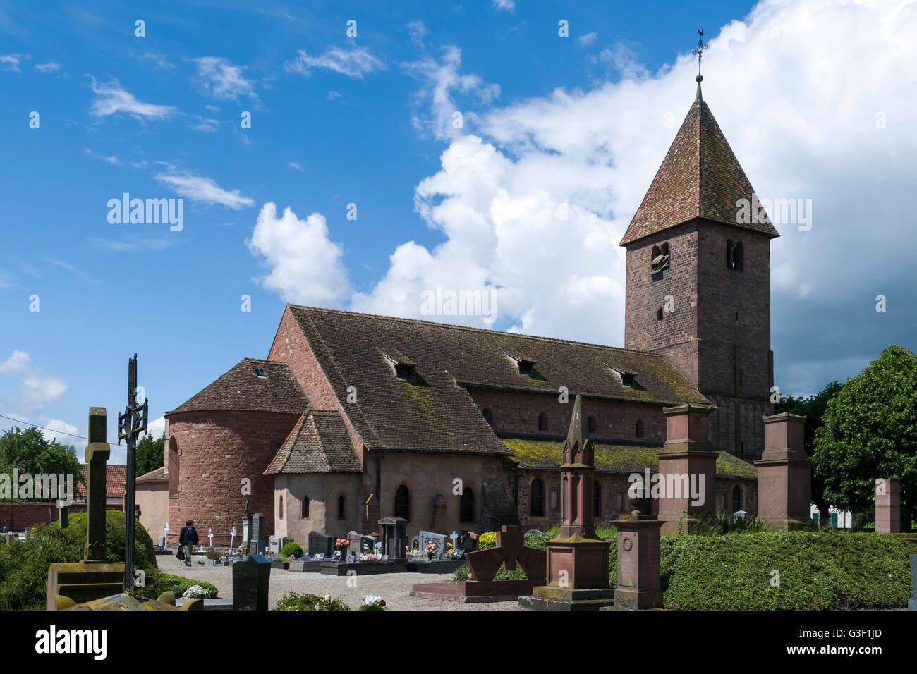 Romanesque church St. Ulrich, Altenstadt near Wissembourg, Alsace, France Stock Photo